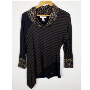 Joseph Ribkoff Top Size 6 Cowl Neck Asymmetrical Animal Print Striped